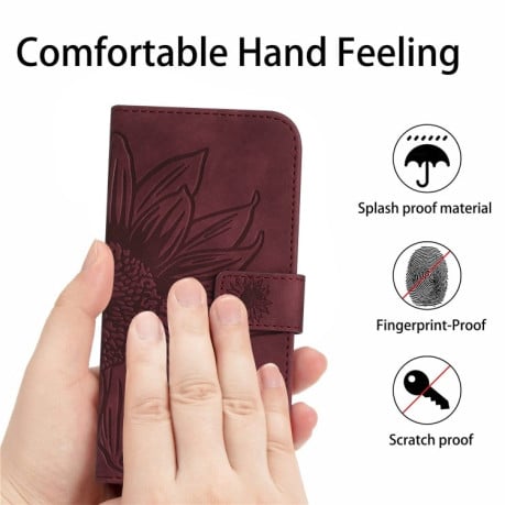 Чохол-книжка Skin Feel Sun Flower для Motorola Moto G15 - винно-червоний