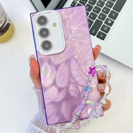 Протиударний чохол Plating Glitter Texture Chain  для Samsung Galaxy S25+ 5G - Purple Feathers