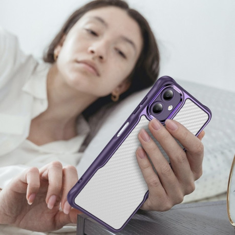 Ударозащитный чехол Carbon Fiber Texture Translucent на Samsung Galaxy A06 4G - фиолетовый