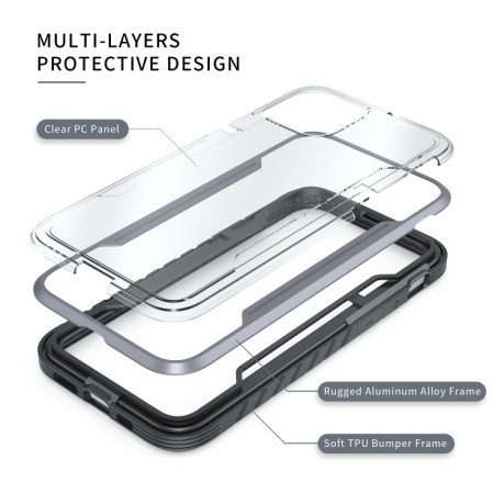 Противоударный металлический чехол Armor Metal Clear на iPhone 12 Mini - черно-серый