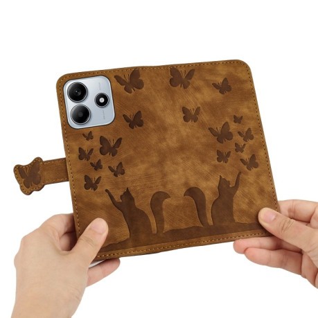 Чохол-книжка Cat Embossing Pattern на Xiaomi Redmi Note 14 5G/Poco M7 Pro 5G - коричневий
