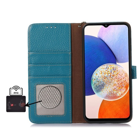 Кожаный чехол-книжка KHAZNEH Genuine Leather RFID для Xiaomi Redmi Note 14 4G - синий