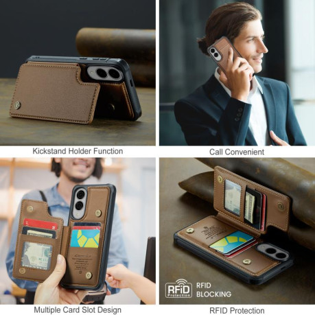 Чехол CaseMe C22 Card Slots Holder RFID Anti-theft для Samsung Galaxy S25 Edge 5G - коричневый