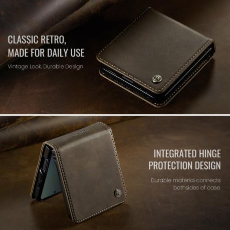 Чохол-книжка CaseMe 033 з фактурою Calf та захистом від сканування RFID на Samsung Galaxy Filp 7 5G - кавовий