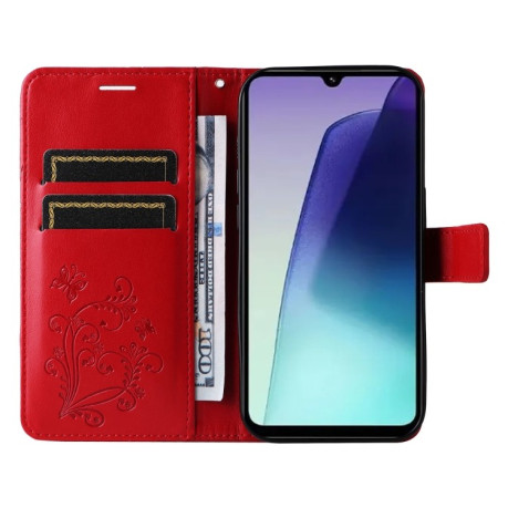 Чехол-книжка Embossed Butterfly для Xiaomi Redmi 14C 4G/Poco C75/Redmi A4 5G - красный