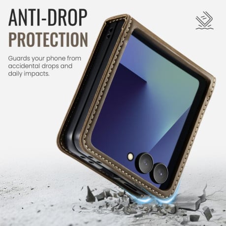 Чохол-книжка CaseMe 033 з фактурою Calf та захистом від сканування RFID на Samsung Galaxy Filp 7 5G - кавовий