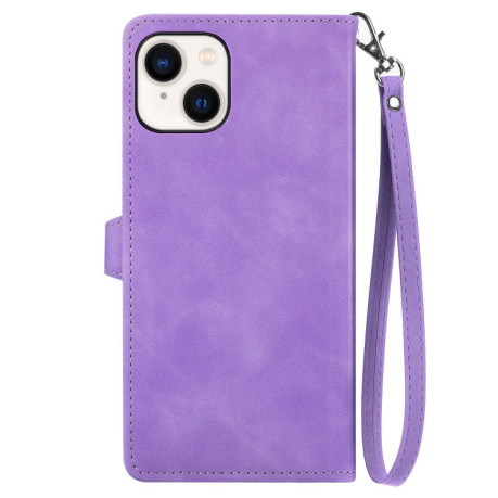 Чохол-книжка Embossed Flower Zipper Leather на iPhone 15 -фіолетовий