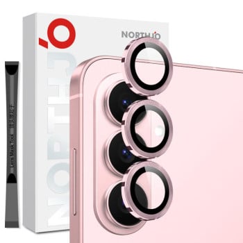 Захисне скло NORTHJO Glitter Camera Lens Protector Tempered Glass Metal Ring для Samsung Galaxy S26+ 5G — рожеве