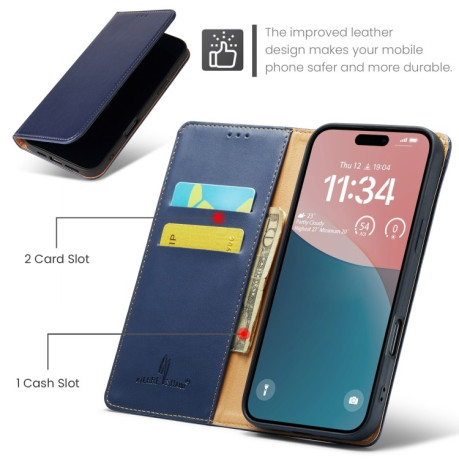 Шкіряний чохол-книжка Fierre Shann Genuine leather для iPhone 16 Pro - синій