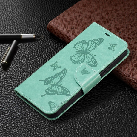 Чехол-книжка Butterflies Pattern на Xiaomi Redmi 13C/Poco C65/Poco C65 - зеленый