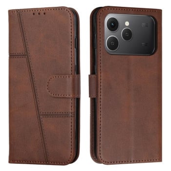 Чехол-книжка со строчкой и фактурой Calf на Tecno Spark 40 4G — коричневый