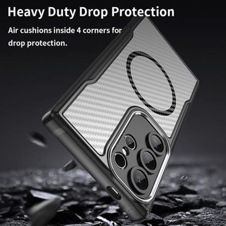 Ударозащитный чехол Carbon Fiber Texture MagSafe Translucent на Samsung Galaxy S25 Ultra 5G - черный