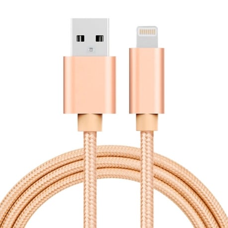 Зарядный кабель 1m 3A Woven Style Metal Head 8 Pin to USB Data / Charger Cable для iPhone - золотой