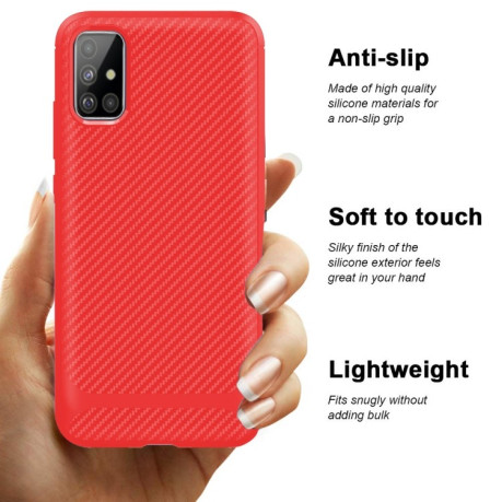Противоударный чехол HMC Carbon Fiber Series на Samsung Galaxy A71 - красный