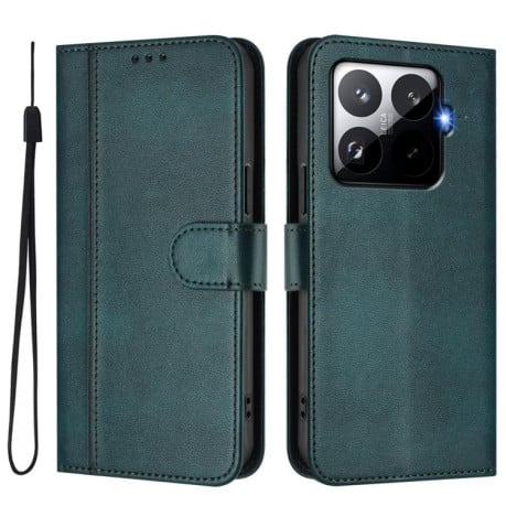 Чехол-книжка Line Splicing эко-кожа Ретро на Xiaomi 15T Pro 5G - зеленый