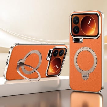 Чохол Skin Feel Leather Texture Cooling з шкіряною текстурою, MagSafe і поворотним тримачем на Xiaomi 17 Pro — помаранчевий