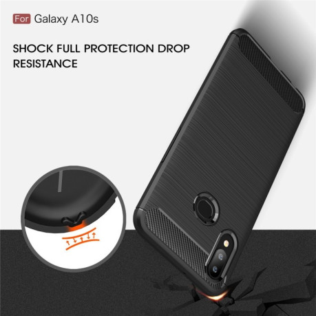 Противоударный чехол Brushed Texture Carbon Fiber на Samsung Galaxy A10s-черный