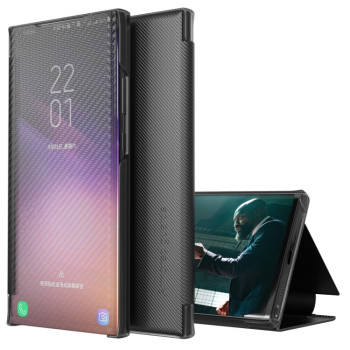 Чехол-книжка Carbon Fiber Texture View Time для Samsung Galaxy S22 Plus 5G - черный
