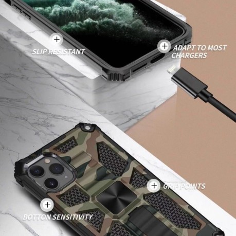 Противоударный чехол Camouflage Armor на iPhone 11 - зеленый