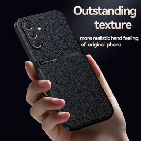 Противоударный чехол Litchi Leather Magnetic Full Coverage Shockproof на Samsung Galaxy A56 5G - черный
