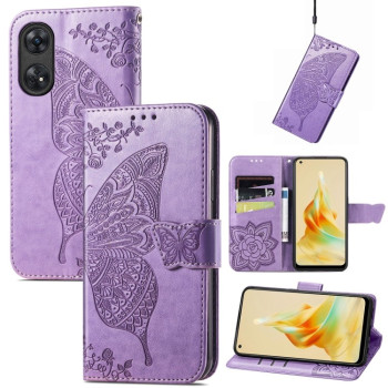 Чехол-книжка Butterfly Love Flower Embossed для OPPO Reno8 T 4G - Lavender
