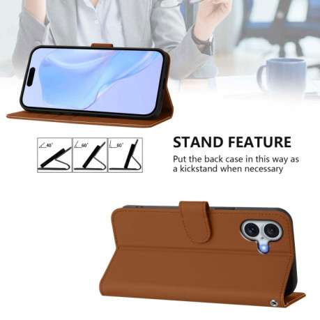 Чехол-книжка Skin Feel S-type для iPhone 16 Plus - коричневый