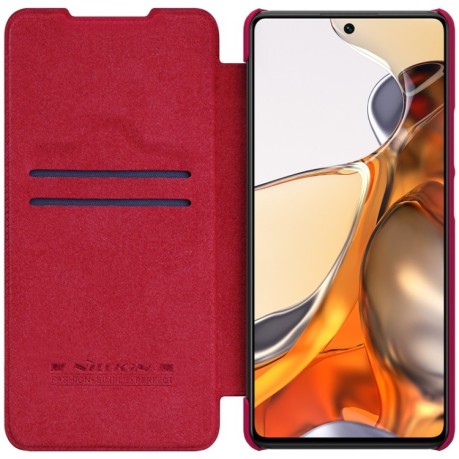 Кожаный чехол-книжка Nillkin Qin Series для Xiaomi Mi 11T / 11T Pro - красный