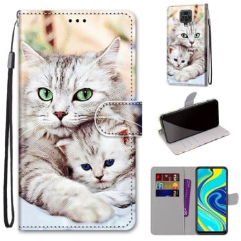 Чехол-книжка Coloured Drawing на Xiaomi Redmi Note 9S / 9 Pro - Big Cat Holding Kitten