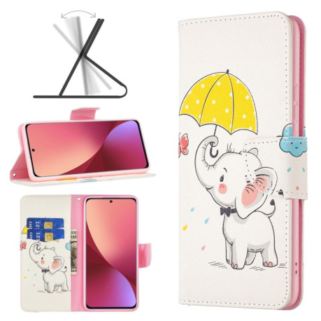 Чехол-книжка Colored Drawing Series на Xiaomi Mi 12 - Umbrella Elephant