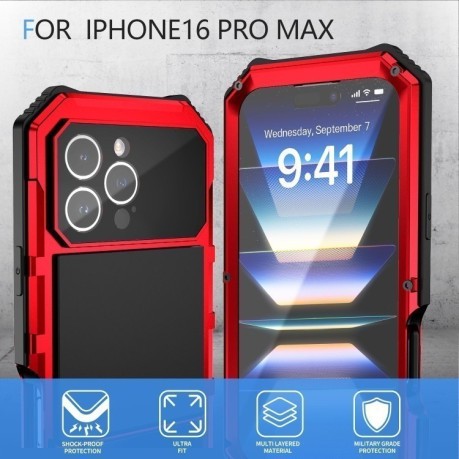 Противоударный чехол R-JUST Life Waterproof для iPhone 16 Pro Max - красный