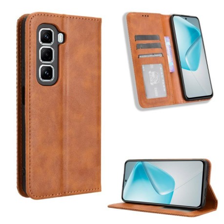 Чохол-книжка Magnetic Buckle Retro Crazy Horse Texture на Infinix Hot 50 Pro+ 4G - коричневий