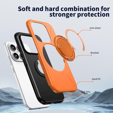 Чехол Metal Rotation Holder MagSafe TPU Hybrid PC с металлическим поворотным держателем и MagSafe на Xiaomi 17 — оранжевый