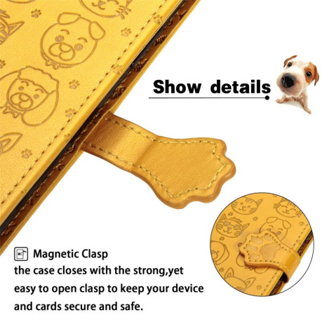 Чехол-книжка Cute Cat and Dog Embossed на Xiaomi Mi Note 10 Lite - желтый