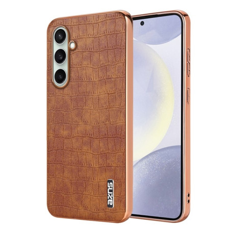 Чехол AZNS Electroplated Frame Crocodile Texture на Samsung Galaxy A36 - коричневый
