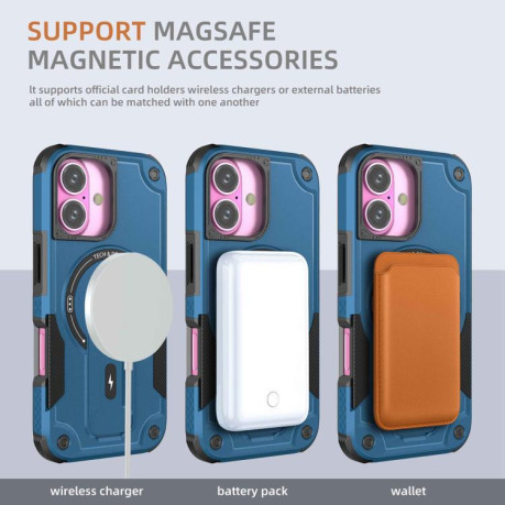 Противоударный чехол MagSafe Holder Armor PC Hybrid для iPhone 17 - синий