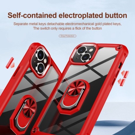 Протиударний чохол Acrylic Ring Holder на iPhone 15 TPU + PC Lens Protection - червоний