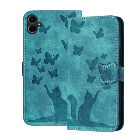 Чехол-книжка с тиснением Butterfly Cat мягкая фактура с магнитным хлястиком на Samsung Galaxy A07 4G / A06 4G - голубой