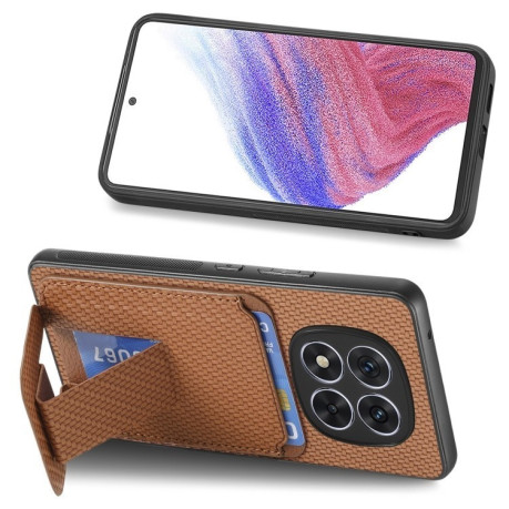 Противоударный чехол Carbon Fiber Card Bag для Xiaomi  Redmi Note 14 Pro+ 5G - коричневый