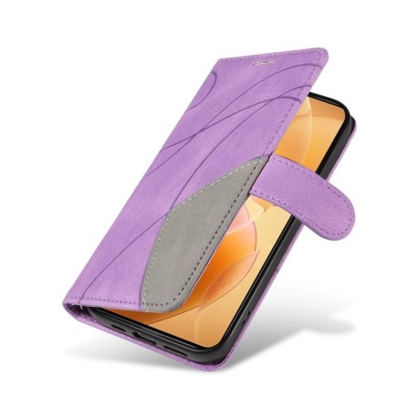 Чохол-книжка Dual-color Splicing Flip Leather для Xiaomi 14T Pro - фіолетовий
