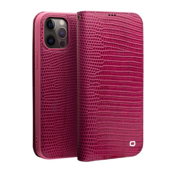 Кожаный чехол-книжка QIALINO Crocodile Texture для iPhone 12 Pro Max - Rose Red
