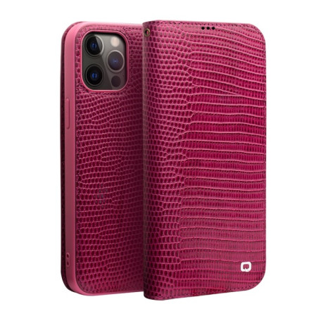 Кожаный чехол-книжка QIALINO Crocodile Texture для iPhone 12 Pro Max - Rose Red