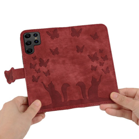 Чохол-книжка Cat Embossing Pattern  для Samsung Galaxy S25 Ultra 5G - червоний