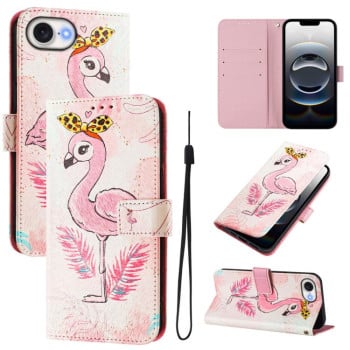 Чехол-книжка Colored Drawing Pattern для iPhone 16e - Flamingo