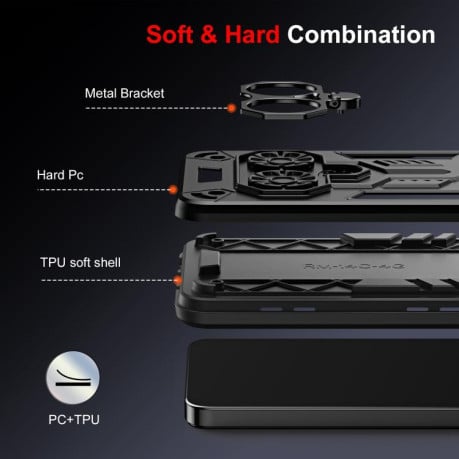 Чехол Double-Ring Holder с поворотным 360 держателем на Xiaomi Redmi A5 4G 171.7mm / Poco C71 - черный