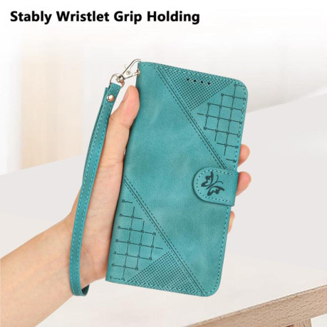 Чехол-книжка Grid Stitching Leather Phone Case with Lanyard для для Motorola Moto G15 - голубой