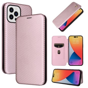 Чохол-книга Carbon Fiber Texture на iPhone 14 Pro - рожевий