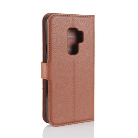 Кожаный чехол-книжка на Samsung Galaxy S9+/G965 Litchi Texture коричневый