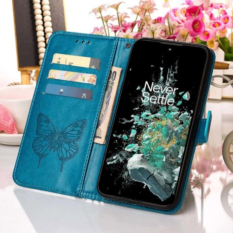 Чехол-книжка Embossed Butterfly для OnePlus 10T 5G/Ace Pro - синий