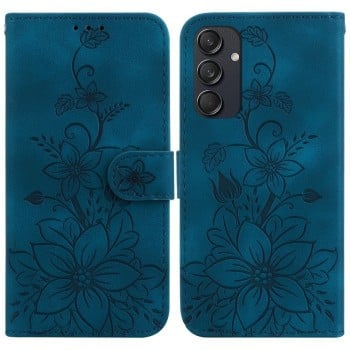 Чехол-книжка с тиснением Lily и магнитной застежкой на Samsung Galaxy M55 5G - синий