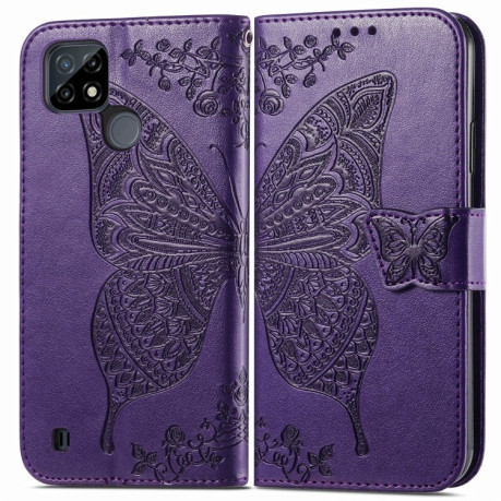 Чехол-книжка Butterfly Love Flower Embossed на Realme C21Y/C25Y - фиолетовый